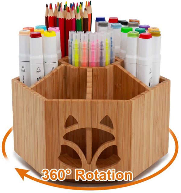 (2 Pack) Bamboo Rotating Art Supply Organizer, 7 Sections, Hold 350+  Pencils, School Supplies Organizer for Pen, Colored Pencil, Art Brushes,  Desktop