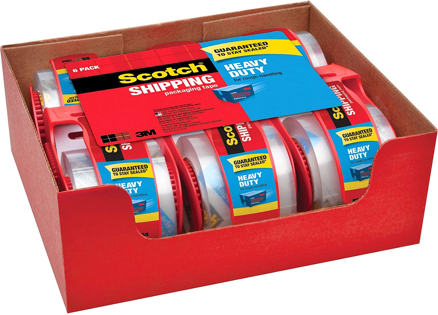 Scotch Heavy Duty Packaging Tape, 1.88″ x 22.2 yd, Designed for Packing,  Shipping and Mailing, Strong Seal on All Box Types, 1.5″ Core, Clear, 6  Rolls with Dispenser (142-6) – TMH